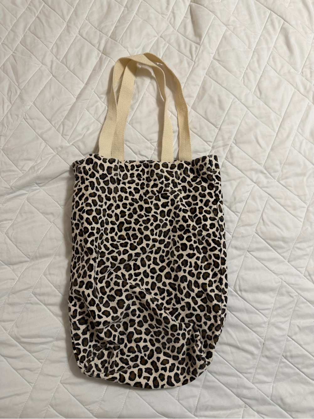 Leopard Print Canvas Tote Bag with Cream Straps